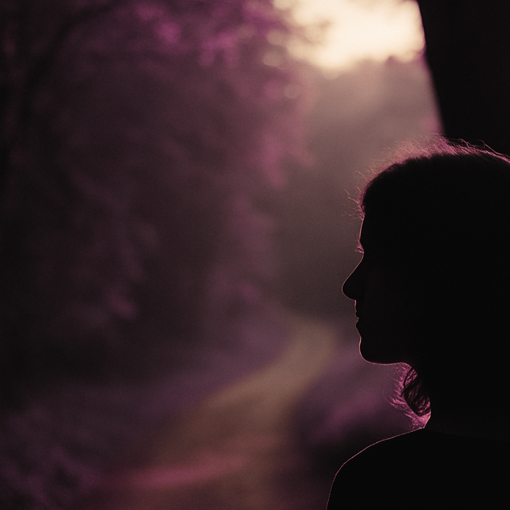 A dark image of a person looking out a window at a large tree. This image is meant to be reflective and symbolise a late ADHD diagnosis