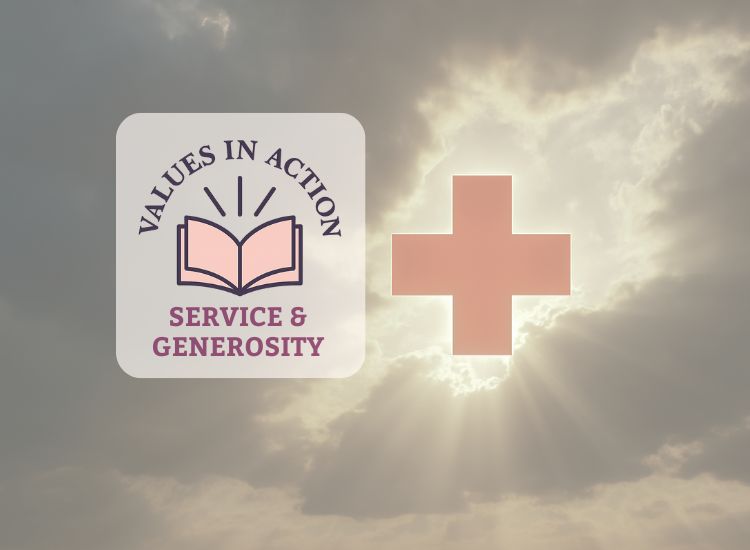 A red cross surrounded in light, breaking through dark clouds, representing the powerful impact of Jonas Salk's generosity on global health