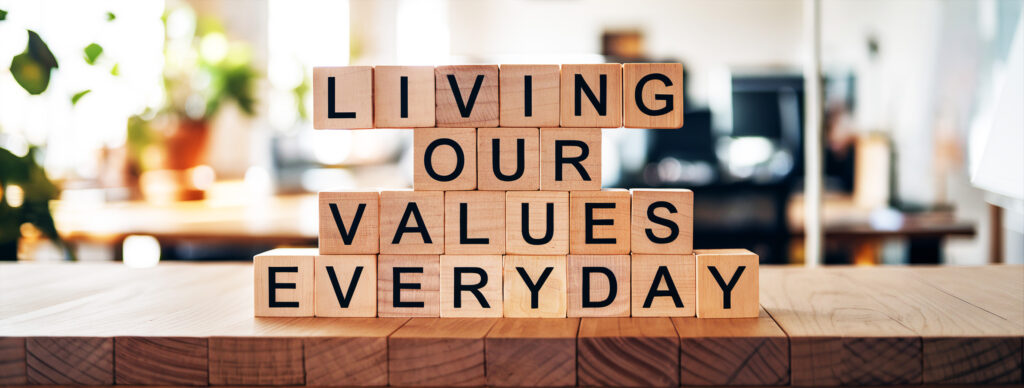 Blocks spelling out Living Your Values Every Day