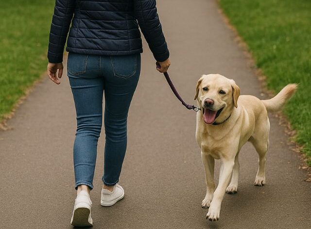 Women walking a dog to represent the daily routine required if you own a pet