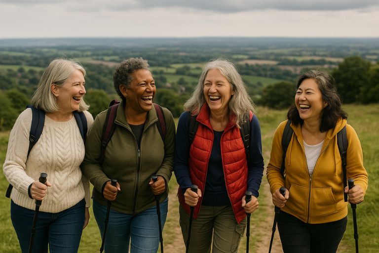 Midlife women enjoying rambling together